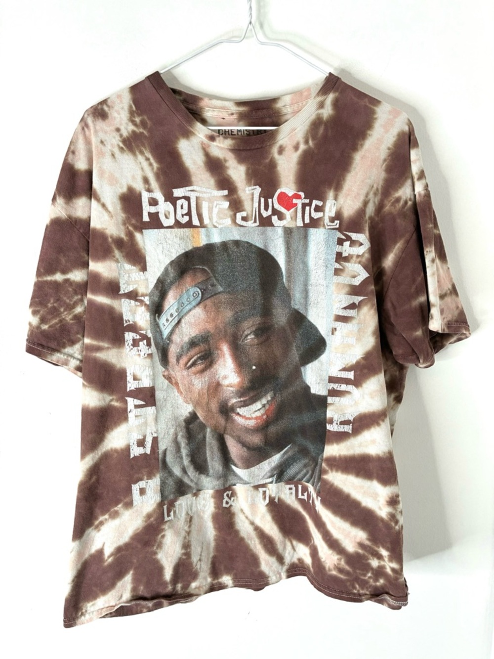 2Pac Poetic Justice Love & Loyalty Tie Dye Graphic Tee Brown Pink Hip Hop Shirt